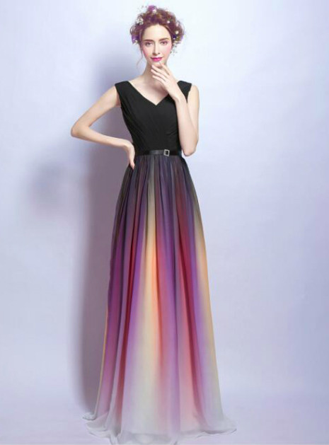 In Stock:Ship in 48 hours Cheap Gradient Rainbow Black V-neck Prom Dress In Stock:Ship in 48 hours Cheap Gradient Rainbow Black V-neck Prom Dress