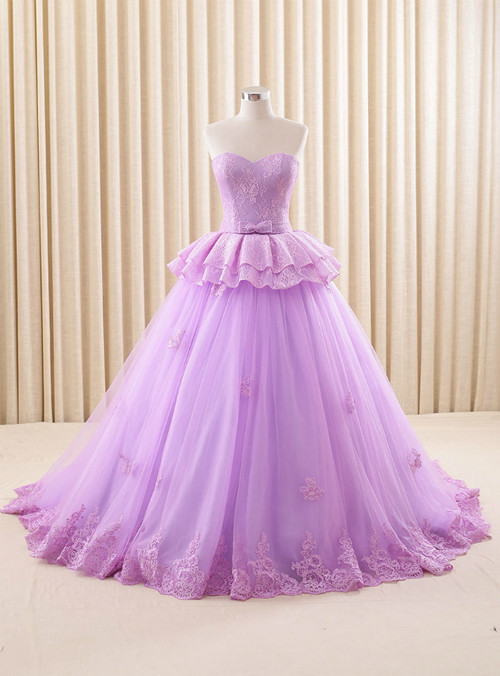 Ball Gown Purple Tulle Lace Sweetheart Wedding Dress