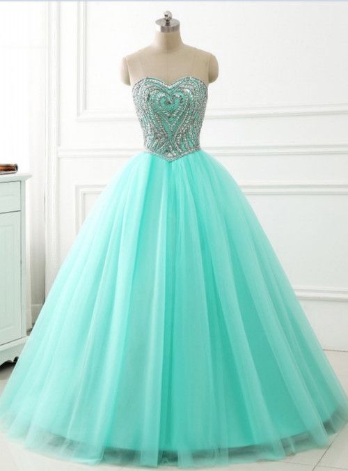 Ball Gown Beaded Crystals Sweetheart Tulle Sweet 16 Years Quinceanera Dress