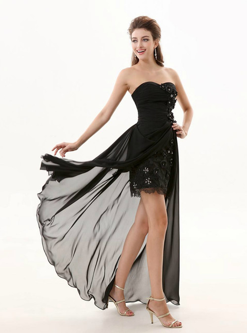 Sweetheart Chiffon Dresses with CASCADE SKIRT Black