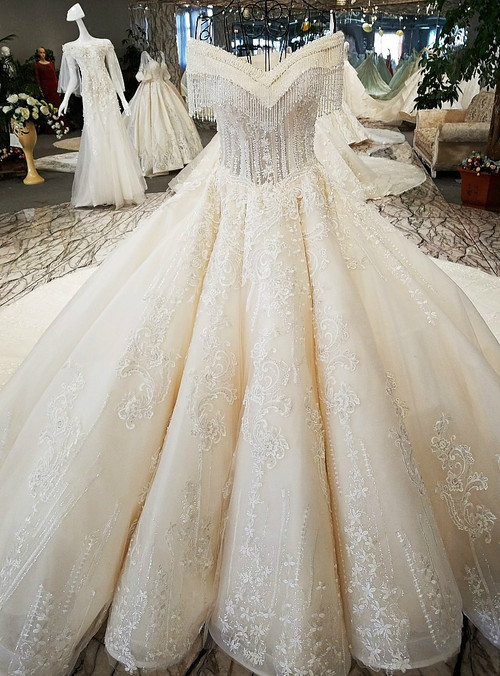 Luxury Off The Shoulder Ball Gown Ivory Long Train Haute Couture ...