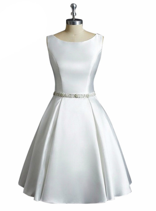 A-Line Satin Vintage White Ivory Short Wedding Dress