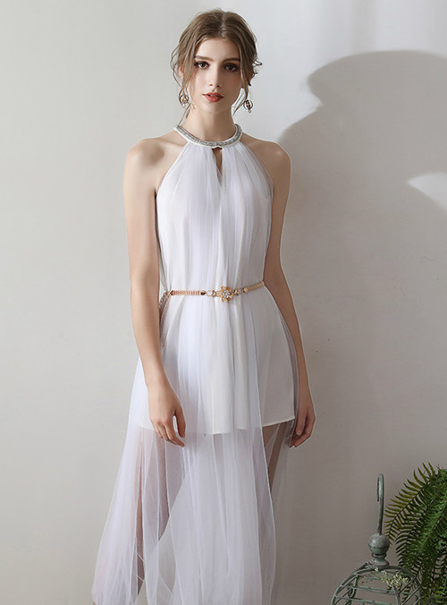 In Stock:Ship in 48 hours Simple Halter Tulle Wedding Dress