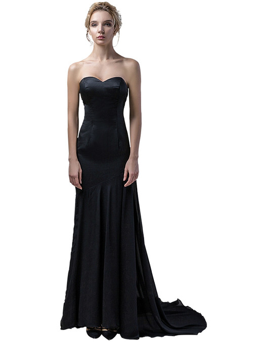 In Stock:Ship in 48 hours Black Chiffon Allure See Through Prom Dress