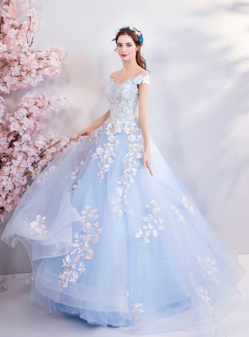 In Stock:Ship in 48 hours Blue Off The Shoulder Quinceanera Dresses