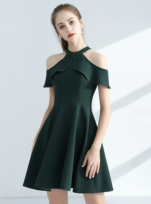 In Stock:Ship in 48 hours Green Halter Satin Homecoming Dress
