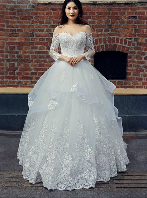 13397 Off-White Lace Tulle Pleated Dress main image 1