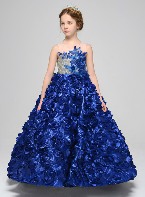 Dusty Blue Sequin Ball Gown Flower Girl Dress