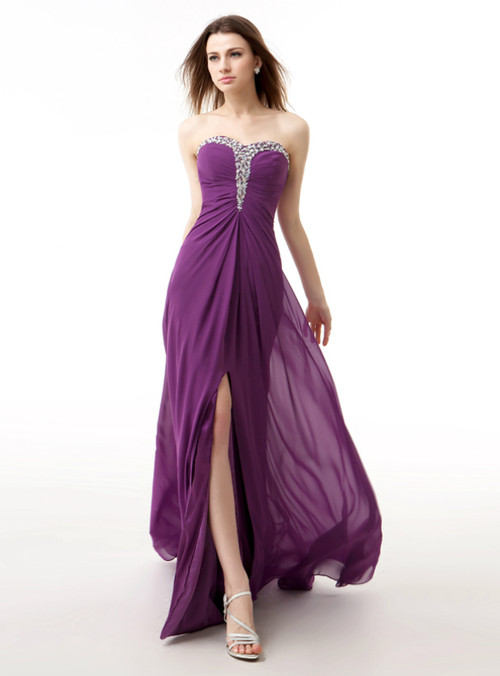 Sweetheart Neck Short Chiffon Dresses Plum