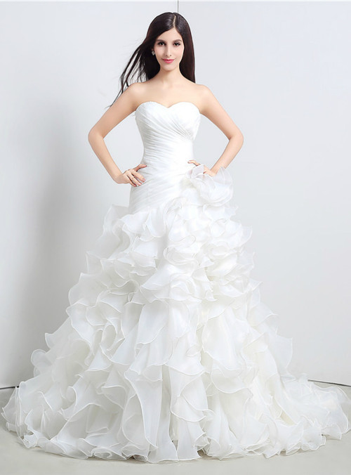 New Arrival Mermaid Organza Sweetheart Ruffles Pleated Wedding Dresses Prom Dress c2473