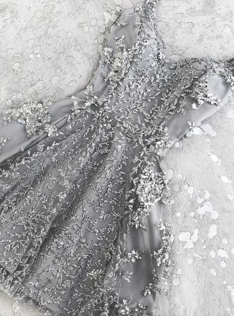 A-Line Short Silver Backless Appliques Cocktail Homecoming Dresses A-Line Short Silver Backless Appliques Cocktail Homecoming Dresses