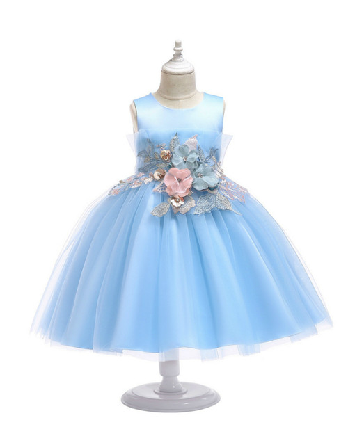 In Stock:ship In 48 Hours Blue Tulle Appliques Princess Dress