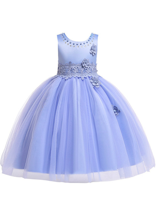 In Stock:Ship in 48 Hours Purple Tulle Appliques Proncess Dress With Pearls