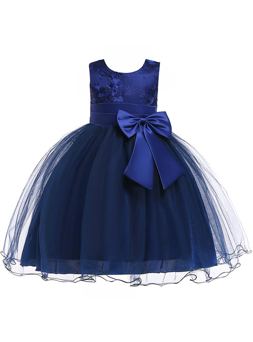 In Stock:Ship in 48 Hour Navy Blue Tulle Flower Girl Dress With Bow