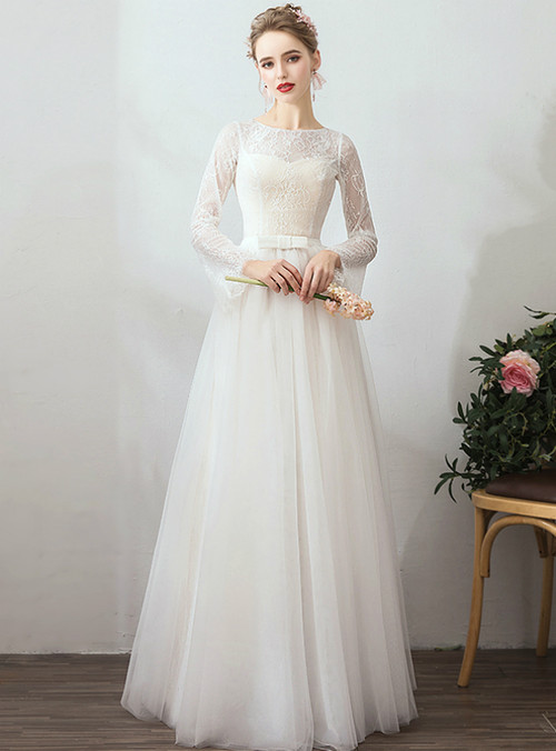 In Stock:Ship in 48 Hours Tulle Lace Long Sleeve Wedding Dress With ...