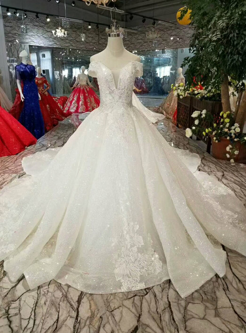 Ball Gown Sequins Off The Shoulder Appliques Wedding Dress With ...