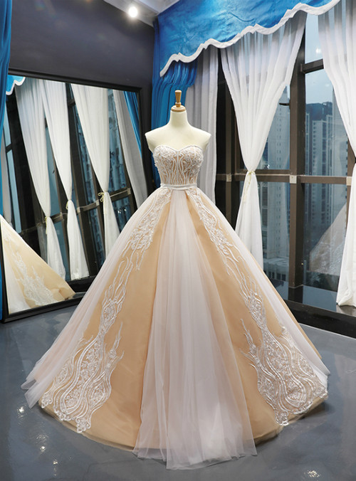 Sweetheart Silver Lace Prom Dresses Tulle with Beadings C298