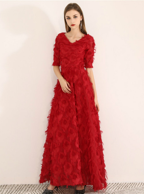 Trendy Long Sleeves V Neck Short Burgundy Junior Prom Dress JTSH062