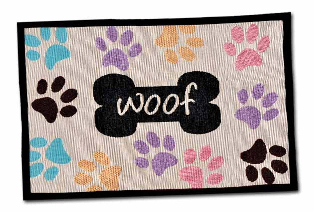 Woof With Multiple Paws Dog Food & Water Mat