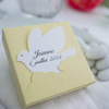 Boîte à dragées pour offrir à l'occasion d'une naissance, belle palette de couleurs , colombe personnalisée à votre texte