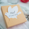 Boîte à dragées pour offrir à l'occasion d'une naissance, belle palette de couleurs , colombe personnalisée à votre texte