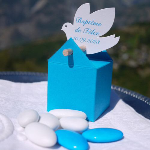 Boîte à dragées Baptême Garçon à la Colombe