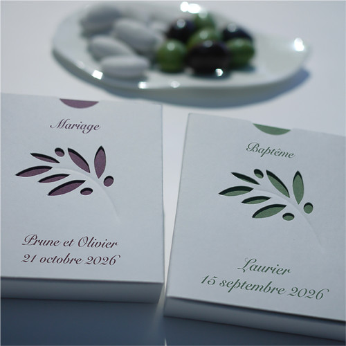 Boîte à dragées au Rameau d'olivier, personnalisée, Automne