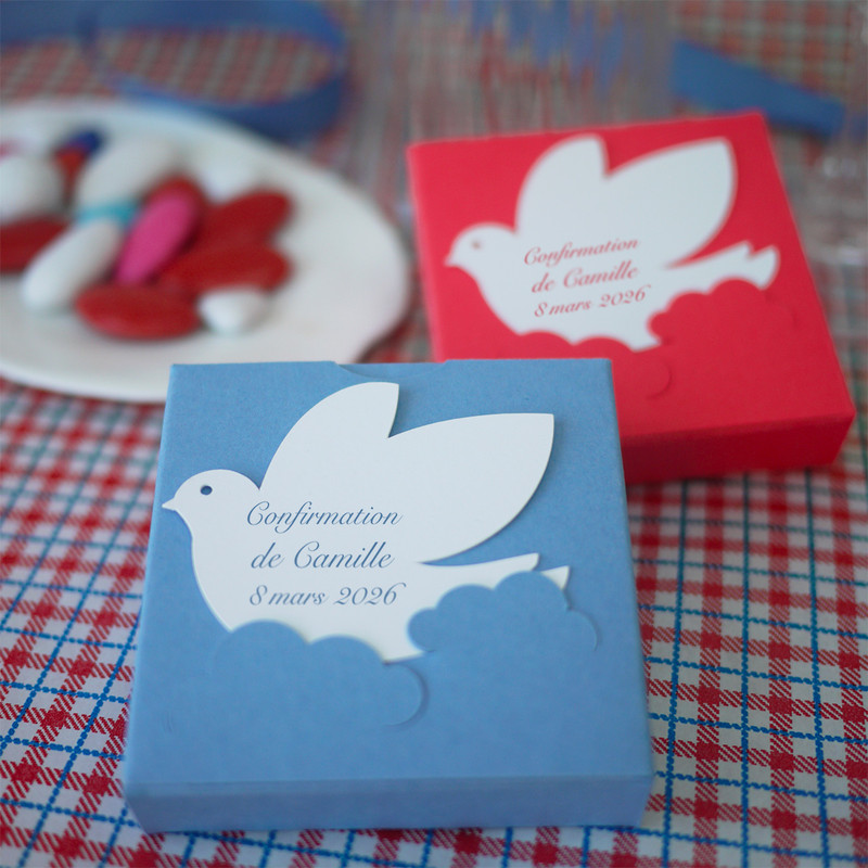 Boîte dragées Confirmation à la Colombe personnalisée Boîte dragées Confirmation à la Colombe personnalisée
