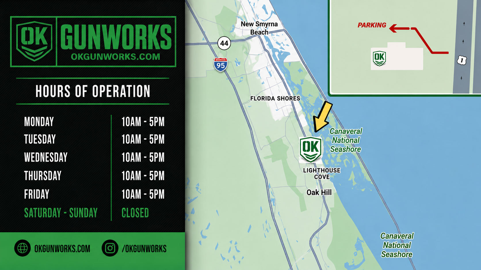 OK Gun Works, Location, Where is OK Guns, OK Guns, Gun Shops In New Smyrna Beach, NSB Guns