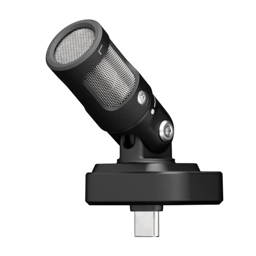 Shure MV88 USB-C Front Left Turn View with mic tilted to the left