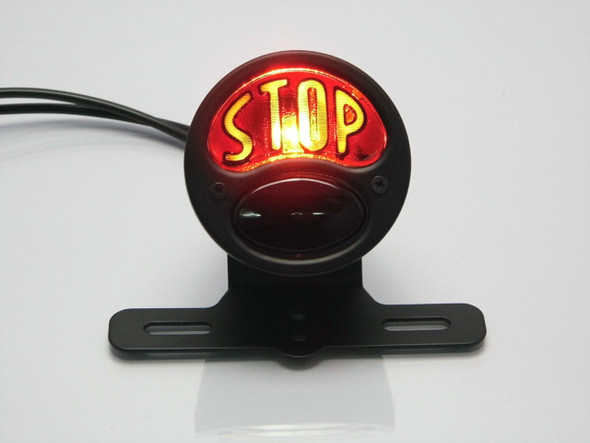 Black Vintage "STOP" Universal Motorcycle Stop-Brake  / Tail Light - Bulb Type
