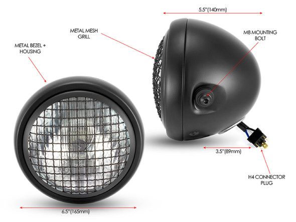 6 inch Motorcycle Headlight | Mesh Grill | Retro headlight | H4 Bulbs
LSL Scrambler Headlight 4
