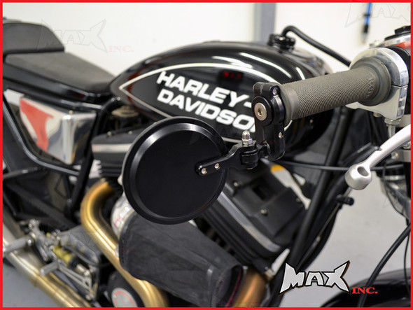 PAIR OF BLACK ROUND FOLDING BAR END MIRRORS
