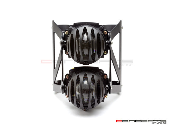 Motorcycle Black Dual Stacked Slicer Grill Streetfighter Projector Headlight Set - Fits Fork Sizes 32 - 59mm