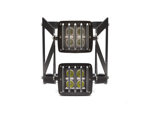 Motorcycle  Black Vent Grill Cube Dual Stacked LED Headlight Combo  - Available Fork Clamp Sizes 32mm To 59mm