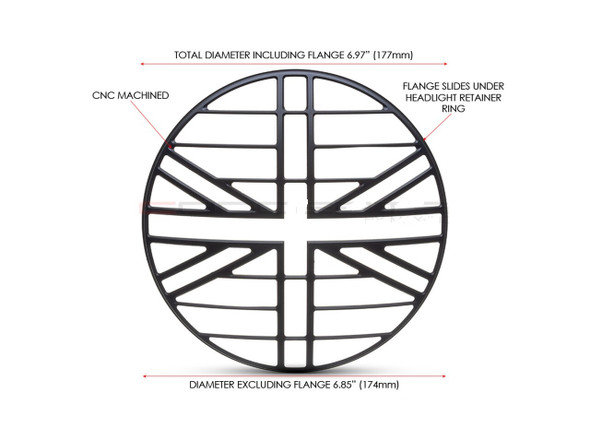 Motorcycle headlight guard cover Union Jack Grill Design 7"