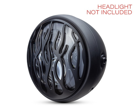 Motorcycle or Car 7 inch headlight guard cover Flame Grill Design | Black CNC Aluminum |
