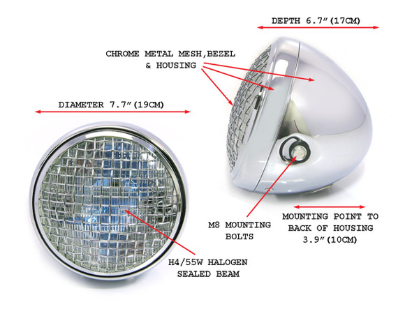 steel wire mesh motorcycle headlight