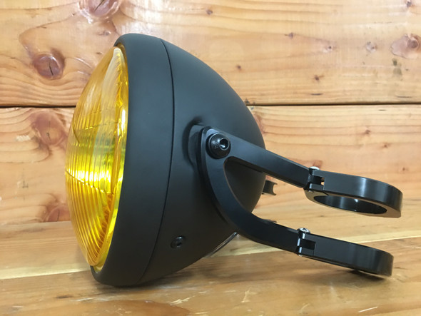7 inch Motorcycle Headlight w/bracket | H4 Yellow - Clear Lens | All Metal Bucket
