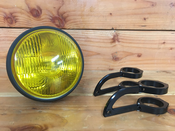 7 inch Motorcycle Headlight w/bracket | H4 Yellow - Clear Lens | All Metal Bucket
