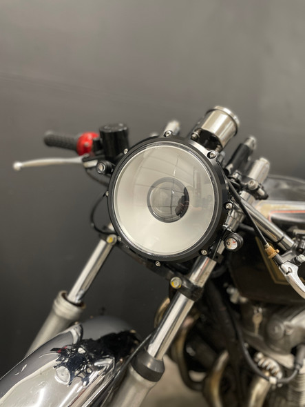 Cyclop Billet Motorcycle LED Projector Headlight 7 Inch lens | Billet Ring LED High Output