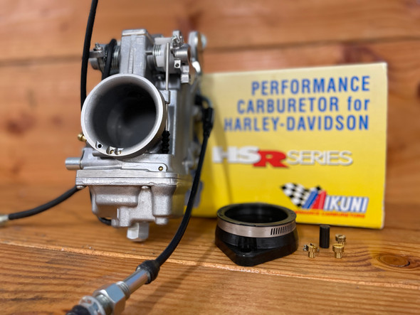 48-2 Mikuni HSR 48mm Kit for Harley Davidson large capacity engines (Natural Finish Carb, Jets & Rubber Mounting Flange with slotted mounting holes to suit manifolds with 70 thru 77mm stud centre spacings)