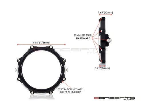 MONZA 5.75" CNC Headlight Surround - Black+Contrast Cut, Low-Profile Mount, Stainless Hardware