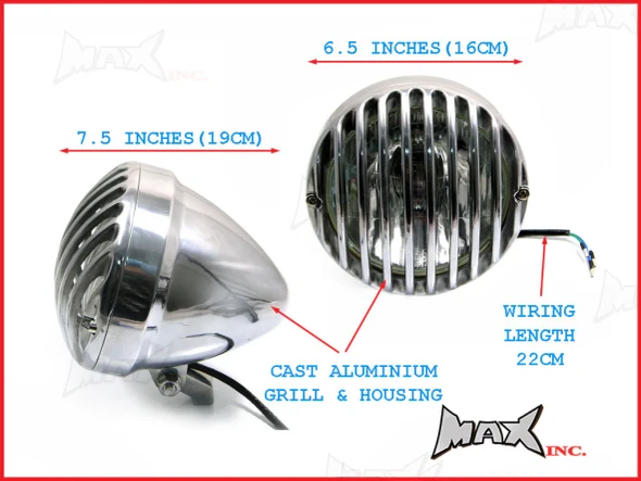 6.5" Polished chrome Aluminum Universal Prison Bar Headlight 2