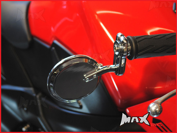 Chrome Round Bar End Motorcycle Mirrors | Sportbike Mirrors | Dual-Sport | Cafe Racer