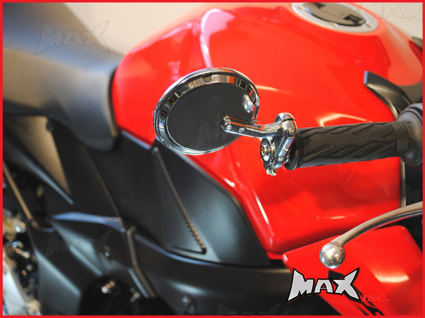 Chrome Round Bar End Motorcycle Mirrors | Sportbike Mirrors | Dual-Sport | Cafe Racer