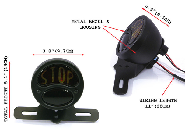 Black Vintage "STOP" Universal Motorcycle Stop-Brake  / Tail Light - Bulb Type