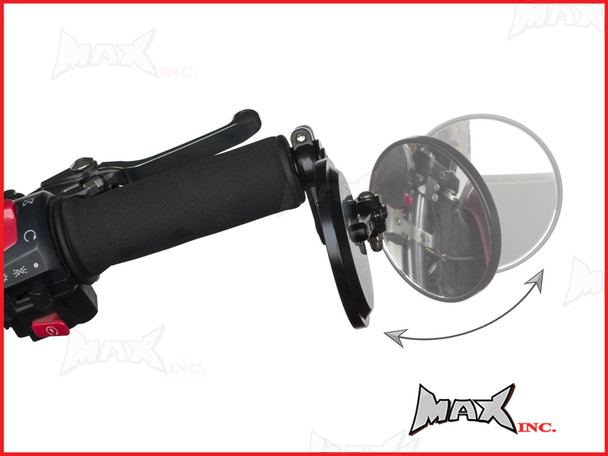 PAIR OF BLACK ROUND FOLDING BAR END MIRRORS