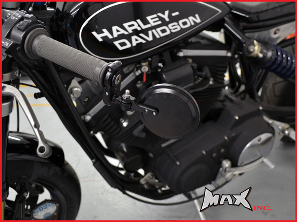 PAIR OF BLACK ROUND FOLDING BAR END MIRRORS