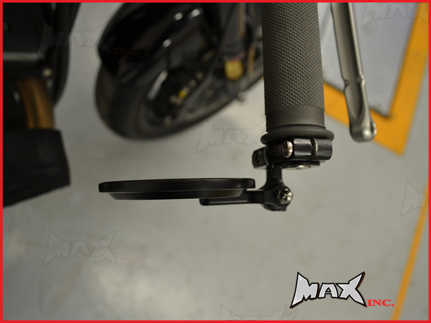 PAIR OF BLACK ROUND FOLDING BAR END MIRRORS